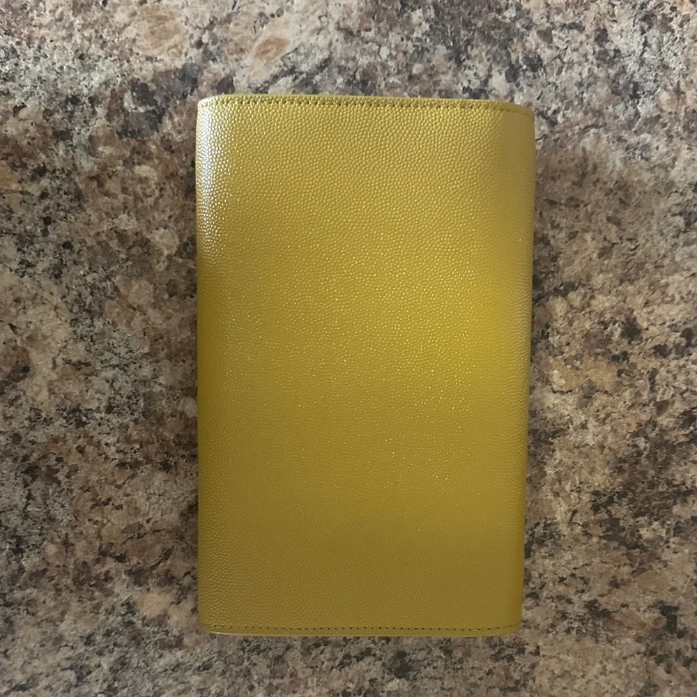 Yves Saint Laurent Olive Green Leather Envelope Clutch with Gold YSL Logo